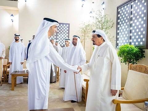 Sheikh Humaid received Ramadan well-wishers at Al Zaher Palace, in the presence of Sheikh Ammar bin Humaid Al Nuaimi