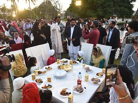Sindh Governor Kamran Khan Tessori with visitors at the Governor's House during an iftar reception.
