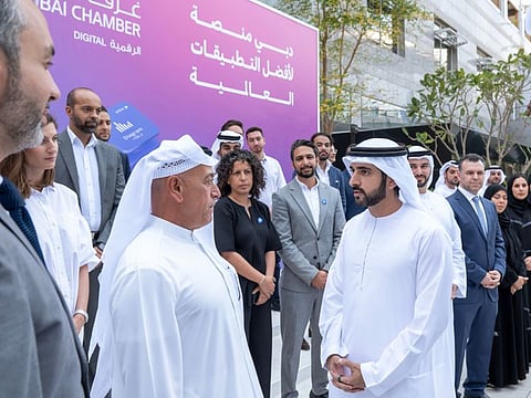 Sheikh Hamdan bin Mohammed bin Rashid Al Maktoum interacting with senior government officials and representative of private companies during the launching of 'Create Apps in Dubai’ initiative