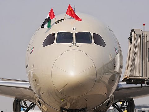 The inaugural flight EY888 was operated using a Boeing 787 Dreamliner.