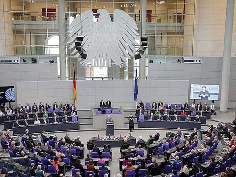 King Charles III addresses members of the German Bundestag at the Reichstag Building on March 30, 2023 in Berlin, Germany.