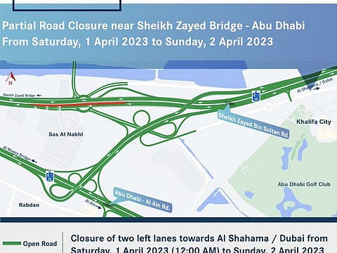 Abu Dhabi’s the Integrated Transport Centre (ITC) on Friday announces some partial road closure over the weekend