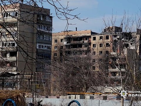 Damaged buildings amid Russia's attacks on Ukraine in Avdiivka, Donetsk region, on March 28, 2023.