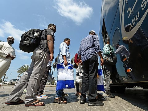 Umrah pilgrims boarding the bus near King Faisal Mosque in Sharjah. Picture used for illustrative purposes only.