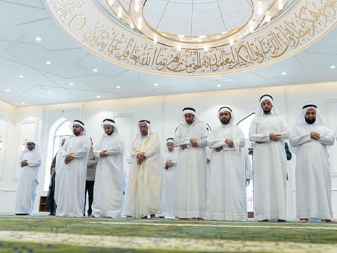 His Highness Sheikh Dr. Sultan bin Mohammed Al Qasimi and others at the opening of the new mosque on Thursday.