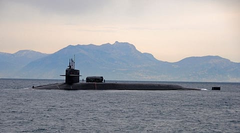 The guided missile submarine USS Florida (SSGN 728) pulls into the Bay of Naples in this file photo taken in the Mediterranean Sea.