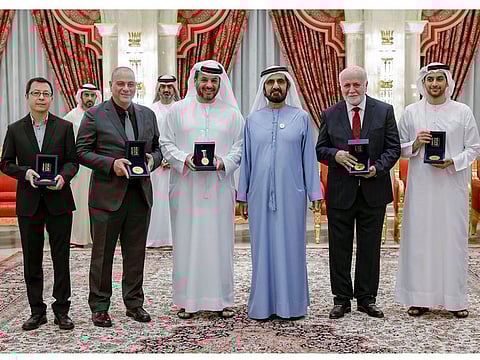 (third from right) His Highness Sheikh Mohammed bin Rashid Al Maktoum with the winners