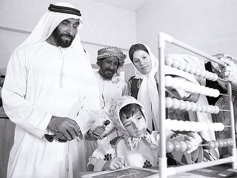 The UAE's Founding Father, the late Sheikh Zayed bin Sultan Al Nahyan (left)