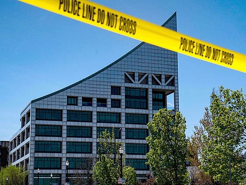 Police tape surrounds the Old National Bank after a gunman opened fire on April 10, 2023 in Louisville, Kentucky.
