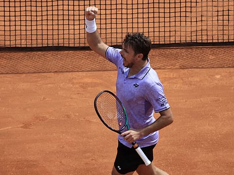 Switzerland's Stan Wawrinka reacts as competes against Netherland's Tallon Griekspoor during their Monte-Carlo ATP Masters Series tournament round of 64 tennis match in Monaco.