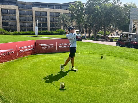First round leader Adrian Larsson (The Els Club) in action in today's first round of the Robert Rock Abu Dhabi Golf Championship.