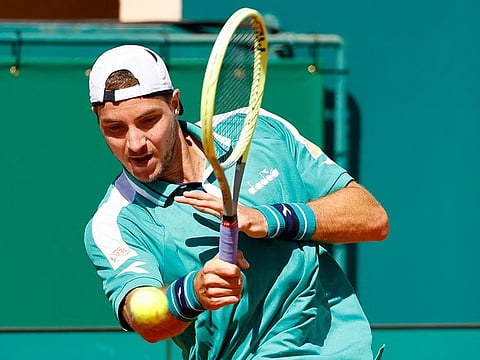 Germany's Jan-Lennard Struff in action during his round of 16 match of Monte Carlo Masters against Norway's Casper Ruud.