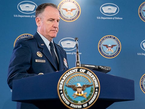 Pentagon spokesman US Air Force Brig. Gen. Patrick Ryder arrives to speak at a media briefing at the Pentagon, Thursday, April 13, 2023, in Washington.