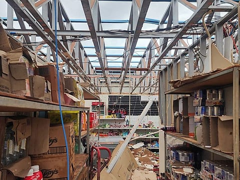 A view shows damage to the Pardoo Roadhouse and Tavern in Pardoo, Western Australia on April 14, 2023.