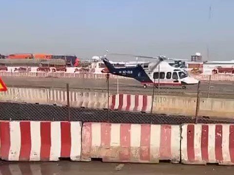 A rescue helicopter near the accident site in Riyadh.