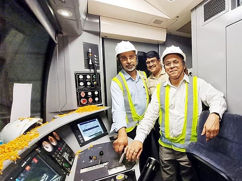 P Uday Kumar Reddy, General Manager, Metro Railway, travelled from Mahakaran to Howrah Maidan station on the first under water metro rake under the Hooghly river, in Kolkata on Wednesday. Additional GM, Metro Railway, and Kolkata Metro Rail Corporation (KMRCL) MD HN Jaiswal also present.