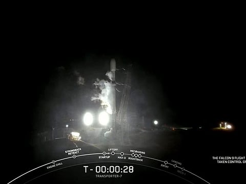 Screen grab of the a SpaceX rocket carrying Dubai’s Earth observation nanosatellite DEWA-SAT 2. The launch has again been postponed to April 15
