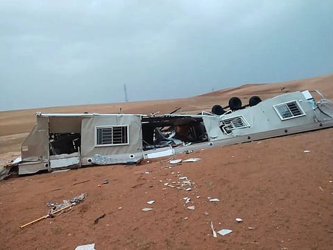 The trailer which was hit by lightning.