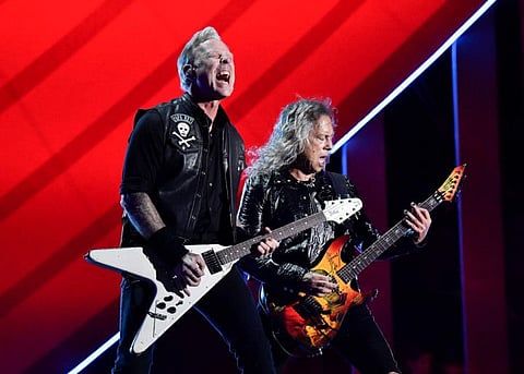 James Hetfield, left, and Kirk Hammett of Metallica perform.