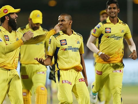 Chennai Super Kings' Akash Singh celebrates the wicket of Royal Challengers Bangalore's Virat Kohli in Bengaluru on Monday.