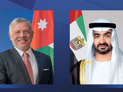 President His Highness Sheikh Mohamed bin Zayed Al Nahyan, right, today received King Abdullah II bin Al Hussein of Jordan, who is visiting the UAE.