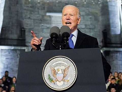U.S. President Joe Biden speaks at St. Muredach's Cathedral in Ballina, County Mayo, Ireland, April 14, 2023.