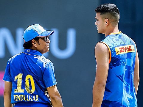 Former cricketer Sachin Tendulkar with his son Arjun Tendulkar