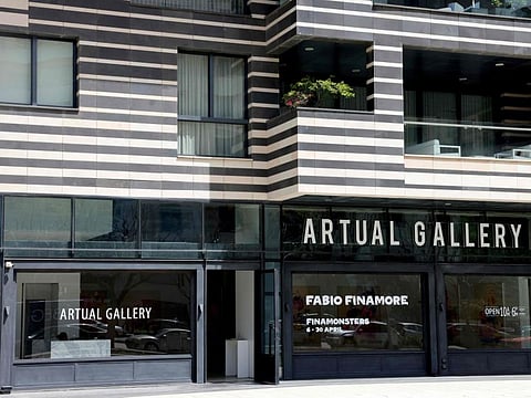 This picture shows the facade of the Artual Gellery in Beirut on April 19, 2023, an art gallery owned by Hind Ahmad, the daughter of Nazem Said Ahmad, whom the US Treasury accused of financing the Lebanese Shiite movement Hezbollah.