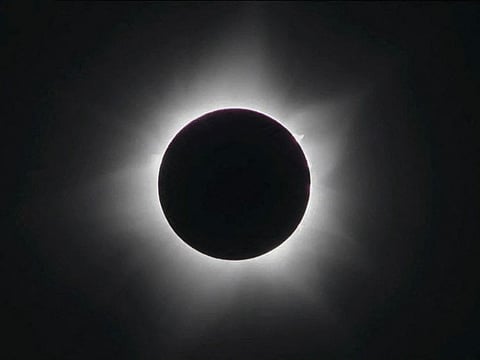 From the Earth's perspective, the Moon blocks out the Sun completely during a total solar eclipse.