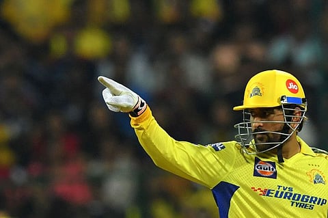 Chennai Super Kings' Mahendra Singh Dhoni gestures during the IPL match against Royal Challengers Bangalore.