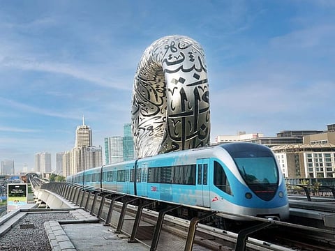 Dubai Metro passing Museum of the Future. Dubai Metro is the world’s longest driverless metro network, with a length of 89.3km