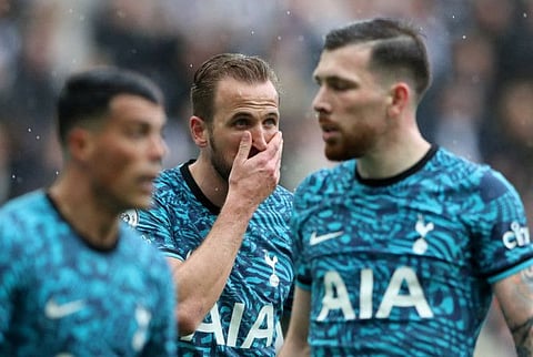 Tottenham Hotspur's Harry Kane reacts after losing the match against Newcastle United at St James' Park on Sunday.