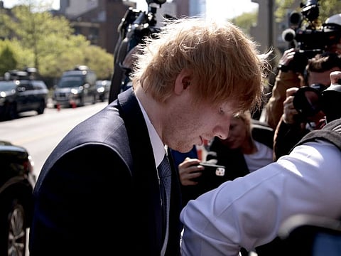British singer-songwriter Ed Sheeran arrives to testify over the Marvin Gaye copyright infringement claim at the Manhattan Federal Court in New York, April 25, 2023. - Sheeran is accused of copying the music of singer Marvin Gaye's Lets Get It On, co-written by Ed Townsend. (Photo by Kena Betancur / AFP)