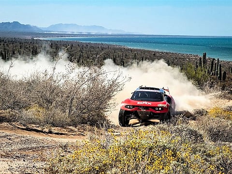 Sebastien Loeb and Fabian Lurquin on their way to winning Stage 2 in Mexico.