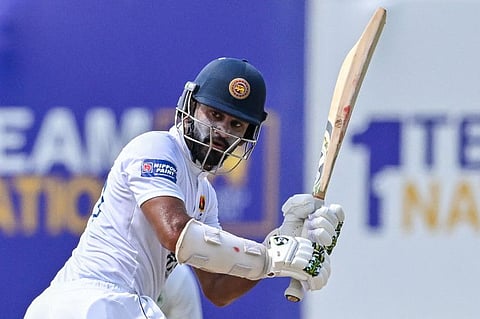 Sri Lanka's Dimuth Karunaratne plays a shot during third day of the second Test against Ireland.