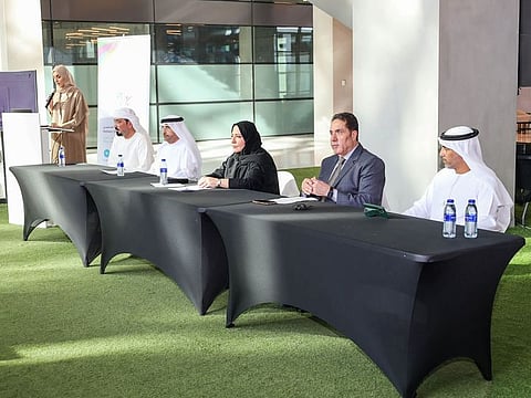 Representatives from various entities involved in the preparations of the marathon during a press conference in Sharjah