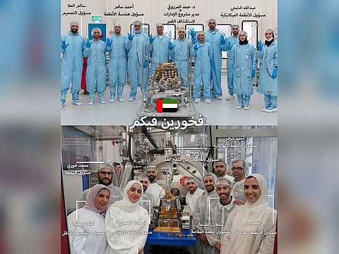 Sharing photos of the team, Salem Al Marri, director-general of the Mohammed Bin Rashid Space Centre, tweeted: "We are proud of you, and may God grant you success in your next mission to the surface of the moon."