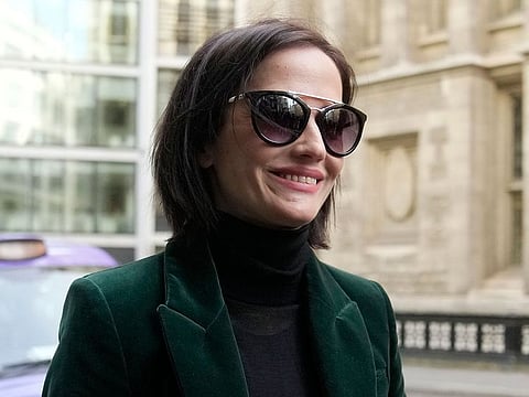 Actress Eva Green arrives at the High Court in London, Monday, Jan. 30, 2023.
