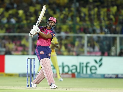 Rajasthan Royals' opener Yashasvi Jaiswal hits one of his four sixes against Chennai Super Kings on Thursday.