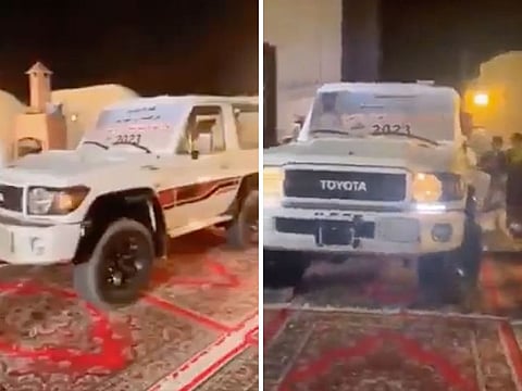 An online video showed tribesmen presenting a 2023 jeep to the man and thanking him for his effort.