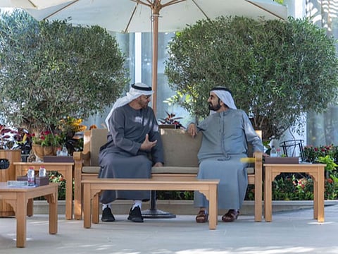 His Highness Sheikh Mohamed bin Zayed Al Nahyan met with His Highness Sheikh Mohammed bin Rashid Al Maktoum in Dubai on Saturday.