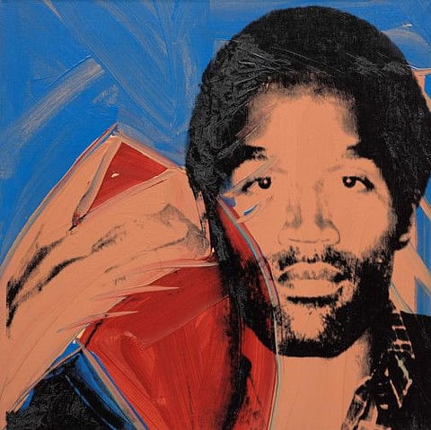 This image released by Phillips shows "O.J. Simpson," an acrylic and silkscreen ink on canvas portrait of the Buffalo Bills running back in 1977.