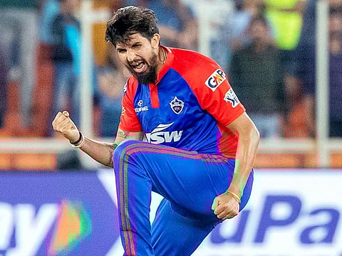 Delhi Capitals' Ishant Sharma celebrates a wicket in a match against Gujarat Titans during IPL 2023, at Narendra Modi Stadium, in Ahmedabad on Tuesday.