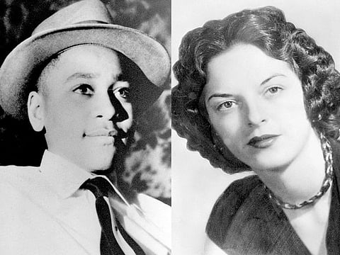 Left: An undated photo of Emmett Louis Till, who was kidnapped, tortured and killed in the Mississippi Delta in August 1955 after witnesses claimed he whistled at a White woman working in a store. Right: A 1955 file photo of Carolyn Bryant Donham, the White woman who accused Till of making improper advances before he was lynched. She died on April 25, 2023.