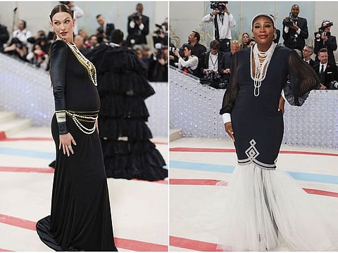 Karlie Kloss and Serena Williams pose at the Met Gala, an annual fundraising gala held for the benefit of the Metropolitan Museum of Art's Costume Institute with this year's theme "Karl Lagerfeld: A Line of Beauty", in New York City, New York, US, May 1, 2023.