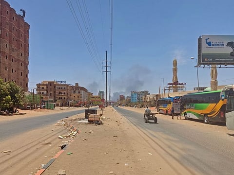A deserted street is pictured in Khartoum on May 1, 2023 as deadly clashes between rival generals' forces have entered third week.