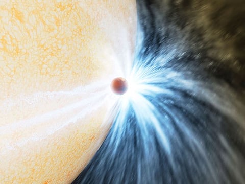 This illustration provided Caltech/IPAC by depicts a planet skimming the surface of its star.