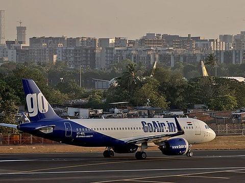 A Go First airline, formerly known as GoAir, Airbus A320-271N passenger aircraft prepares to take off from Chhatrapati Shivaji International Airport in Mumbai, India, May 2, 2023.