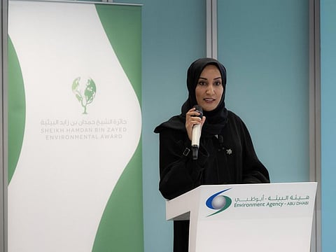 Dr Shaikha Salem Al Dhaheri, director-general of Environment Agency Abu Dhabi, sharing details of the new award on Tuesday at a briefing in the UAE capital