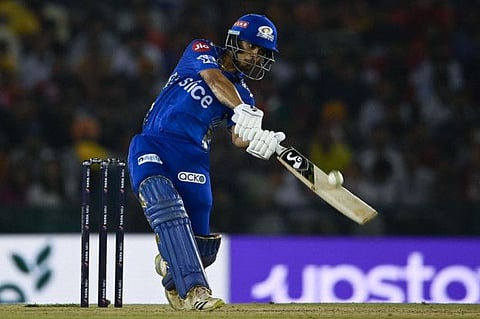 Mumbai Indians' Ishan Kishan plays a shot during the Indian Premier League match against Punjab Kings in Mohali on Wednesday.